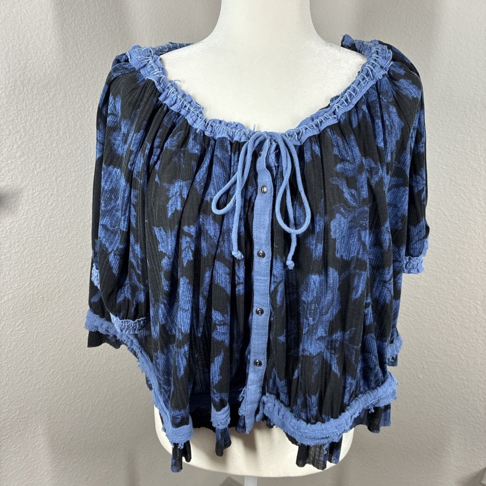 Free People Perfect Day Drawstrings Top Short Sleeve Large Festival Boho Floral